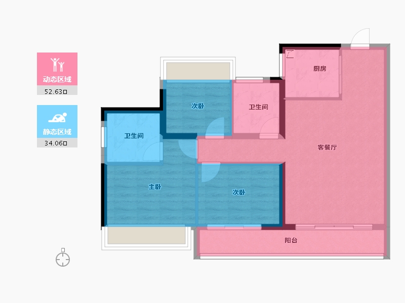 广东省-汕头市-上坤中梁檀悦府-77.53-户型库-动静分区