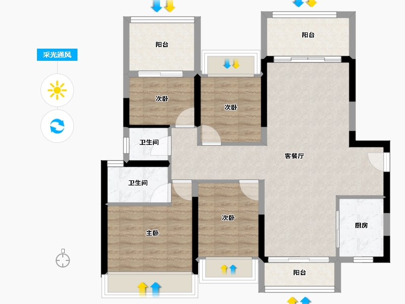 广东省-汕头市-龙光臻品阳光誉苑-89.34-户型库-采光通风