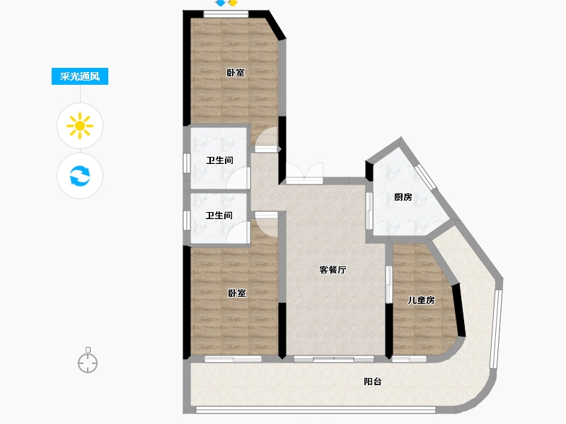 海南省-海口市-观澜湖上东区Ⅱ区-92.58-户型库-采光通风