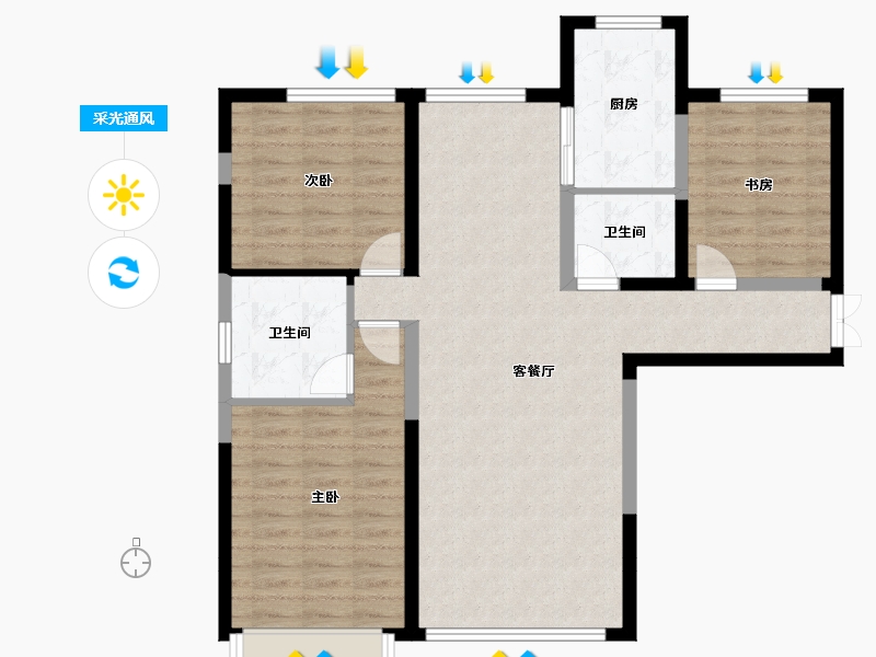 宁夏回族自治区-银川市-巨力公园和府-93.83-户型库-采光通风