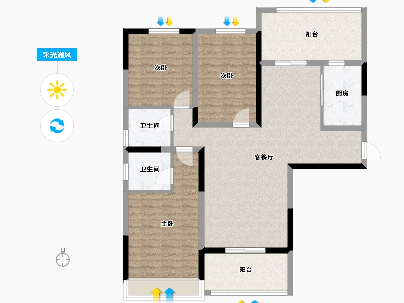 陕西省-汉中市-裕添·四季花城-108.90-户型库-采光通风