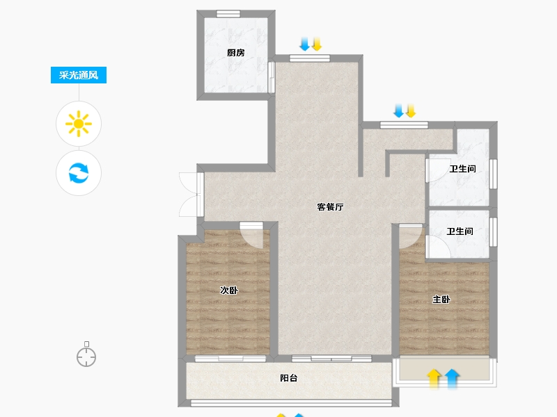 宁夏回族自治区-银川市-巨力公园和府-91.27-户型库-采光通风