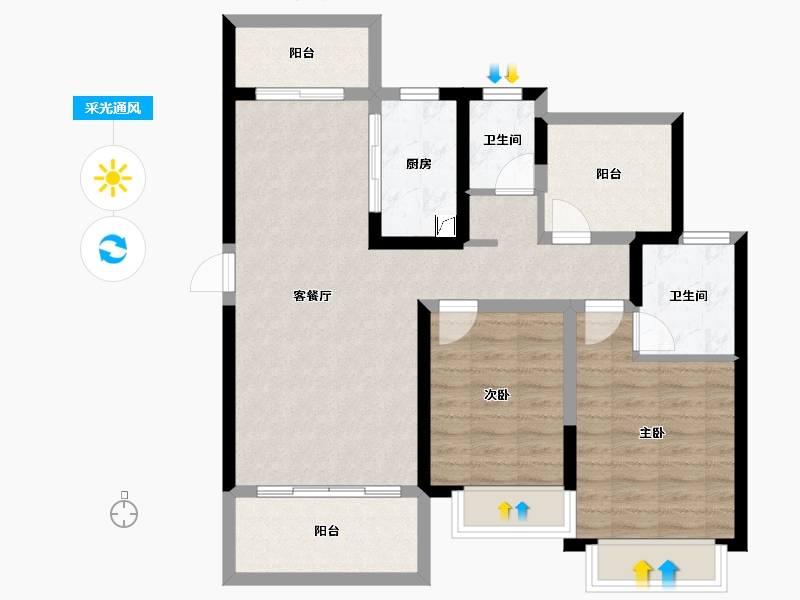 湖南省-永州市-嘉信悦府-84.64-户型库-采光通风