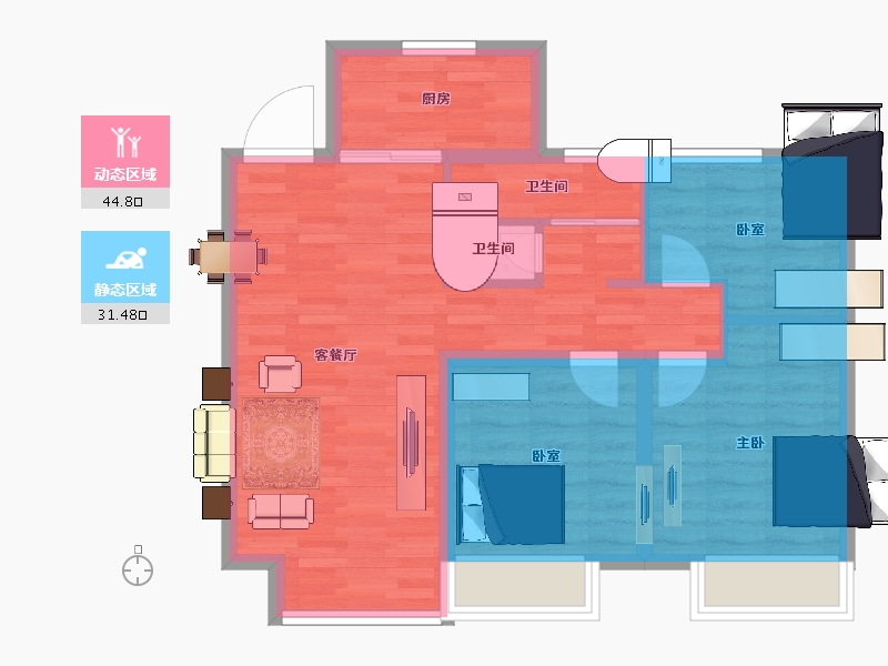 浙江省-湖州市-惠建未来宰-68.00-户型库-动静分区