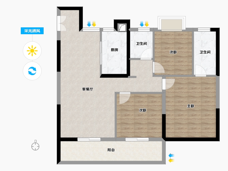 湖北省-宜昌市-宜昌城市旅游客厅国际社区-93.85-户型库-采光通风