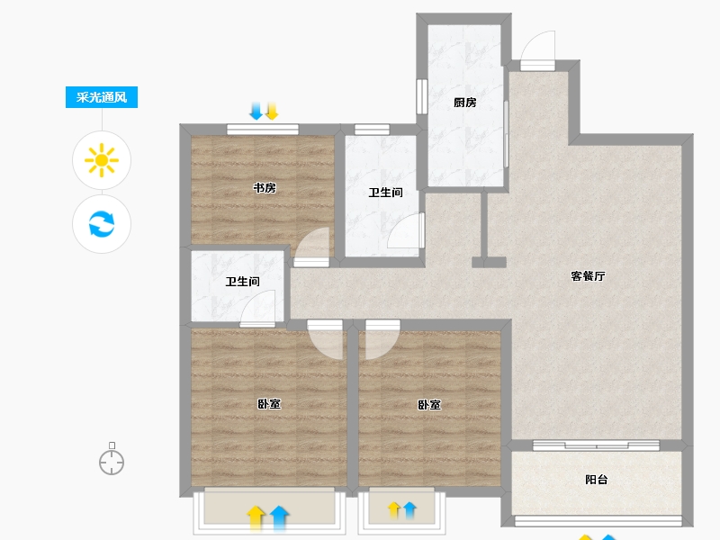 安徽省-蚌埠市-山水文园-91.95-户型库-采光通风