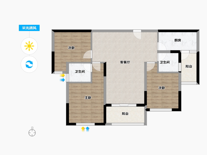 陕西省-汉中市-裕添·四季花城-95.74-户型库-采光通风