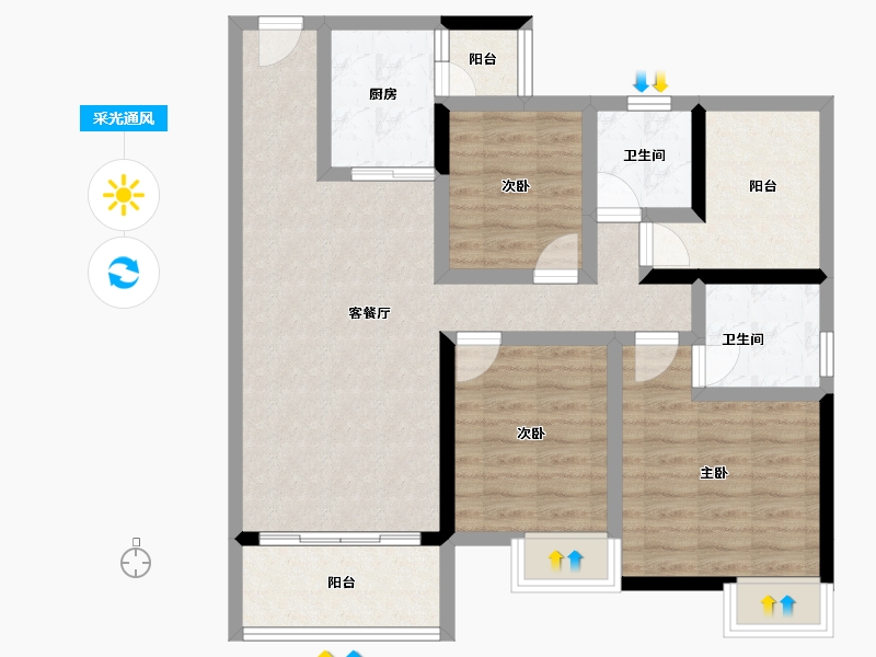 广东省-湛江市-凯悦华府-86.66-户型库-采光通风