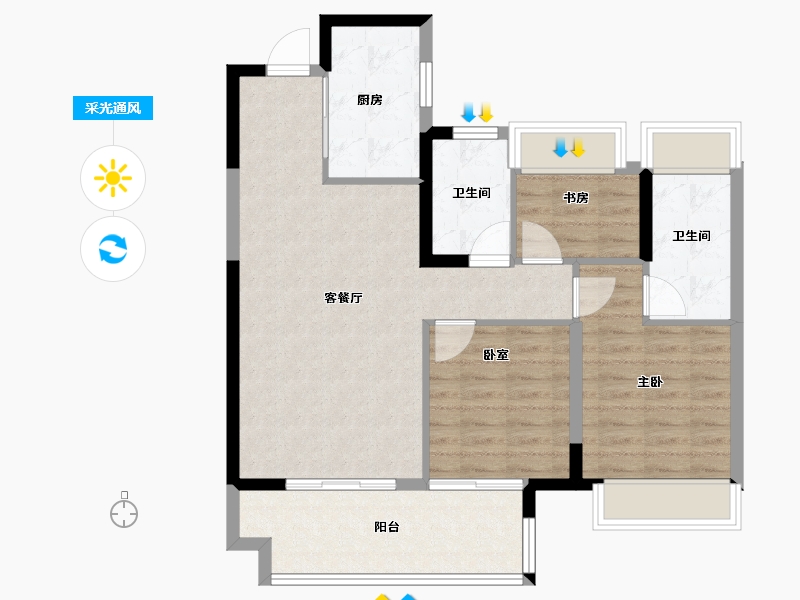 湖南省-岳阳市-环球融创岳阳环球中心-84.00-户型库-采光通风