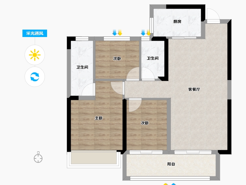 湖北省-黄冈市-坤元广场-75.58-户型库-采光通风