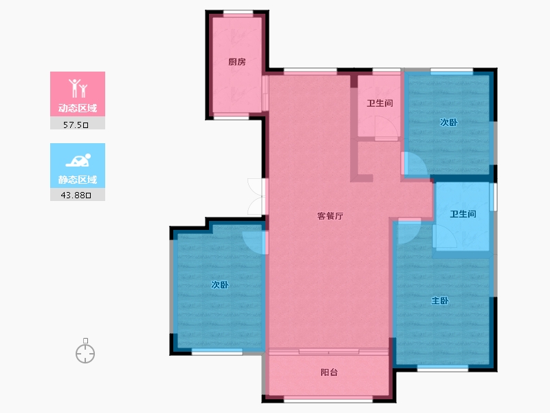 宁夏回族自治区-银川市-正基如意府-90.41-户型库-动静分区