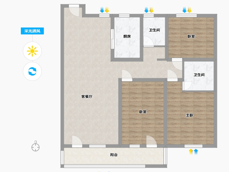 山东省-菏泽市-龙脉御府-113.00-户型库-采光通风