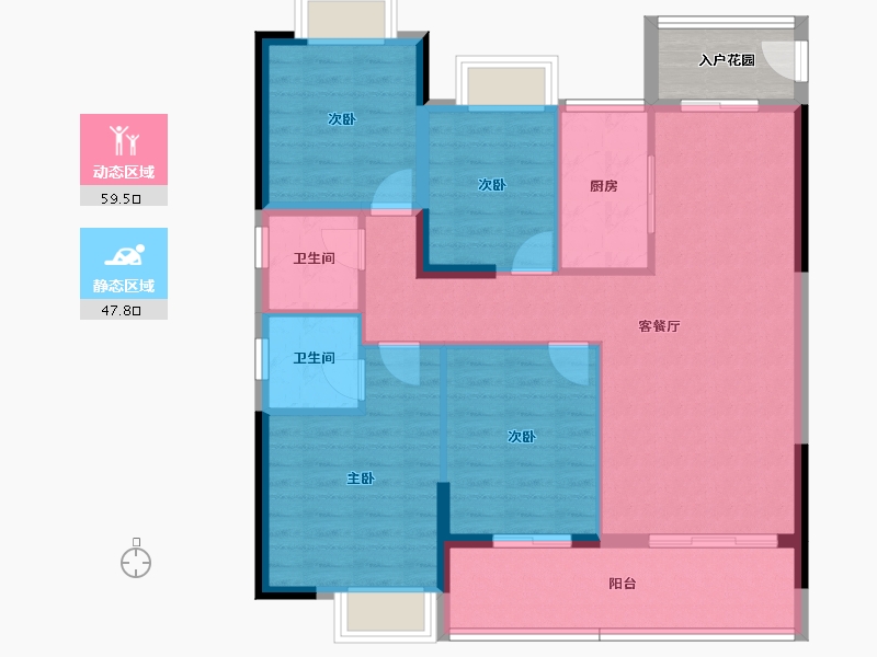 湖北省-黄冈市-中乾融·玺台-100.98-户型库-动静分区