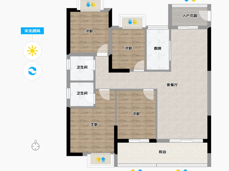 湖北省-黄冈市-中乾融·玺台-100.98-户型库-采光通风