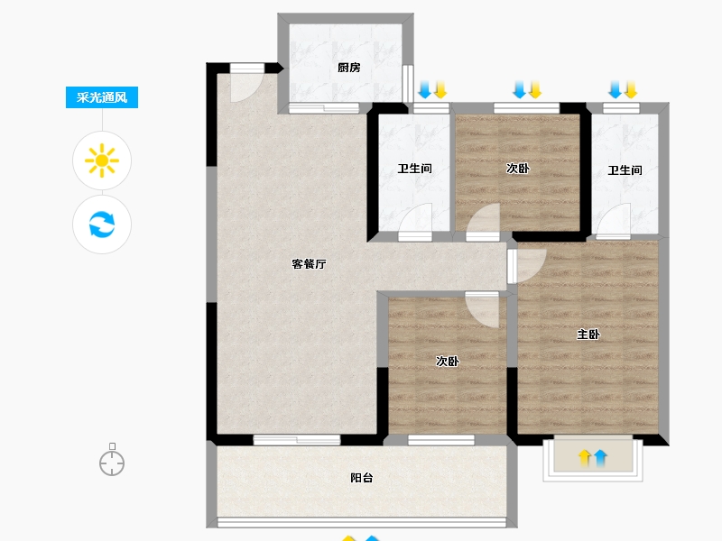 湖北省-黄冈市-天盟·未来城-90.40-户型库-采光通风