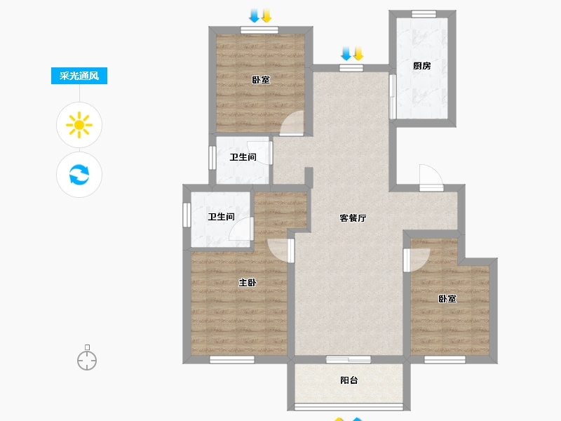 河北省-秦皇岛市-北戴河新区孔雀城-84.00-户型库-采光通风