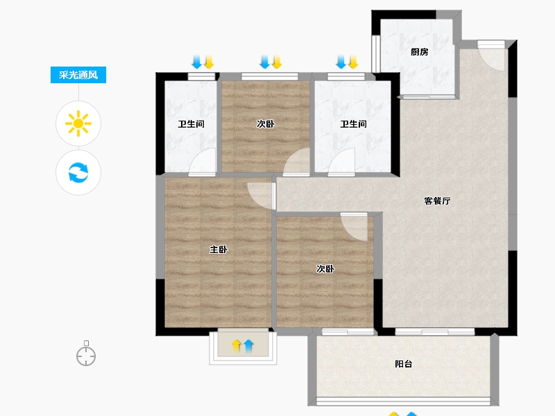 湖北省-黄冈市-中乾融·玺台-83.12-户型库-采光通风