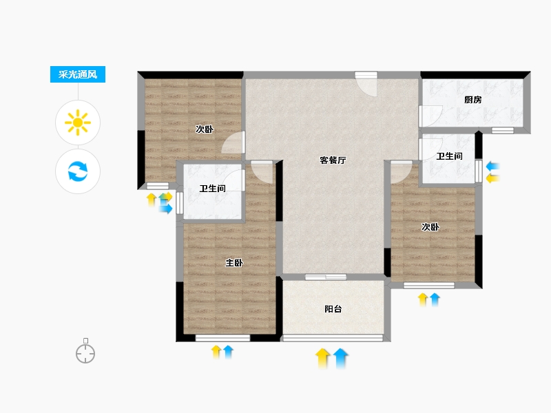 陕西省-汉中市-裕添·四季花城-94.78-户型库-采光通风