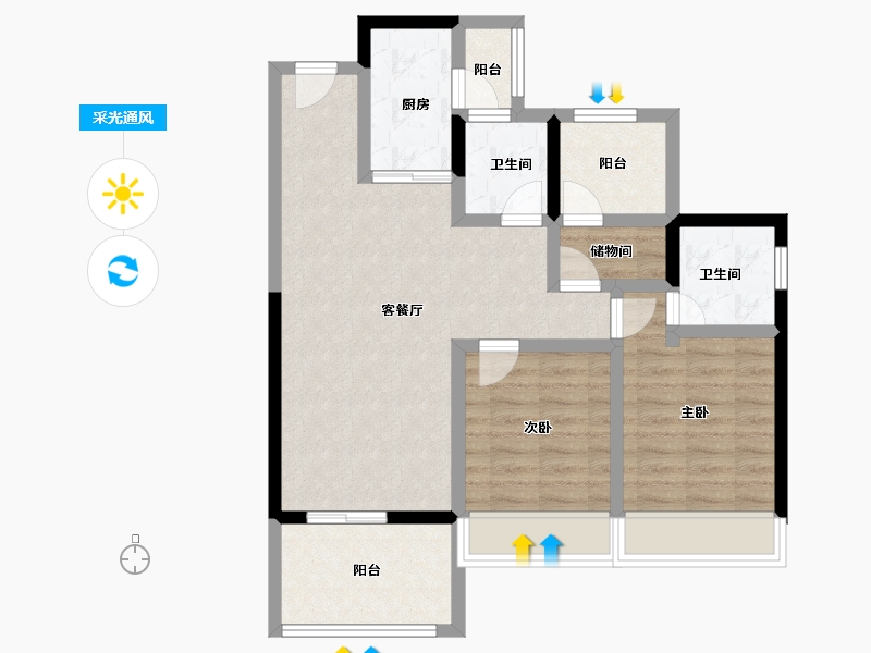 广东省-湛江市-卓越维港-77.32-户型库-采光通风