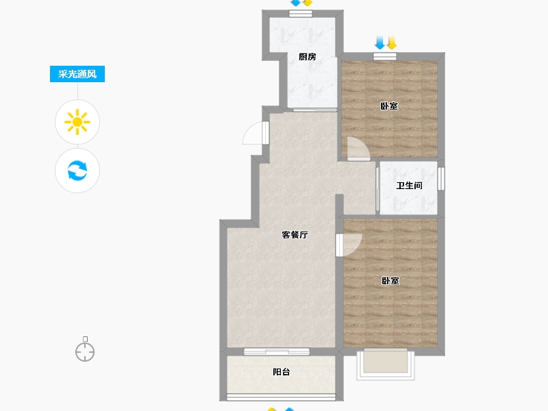 河北省-秦皇岛市-碧桂园玫瑰庄园-68.00-户型库-采光通风