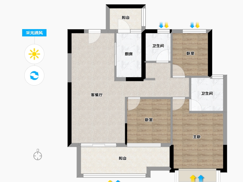 海南省-海口市-雅居乐金沙湾-79.42-户型库-采光通风