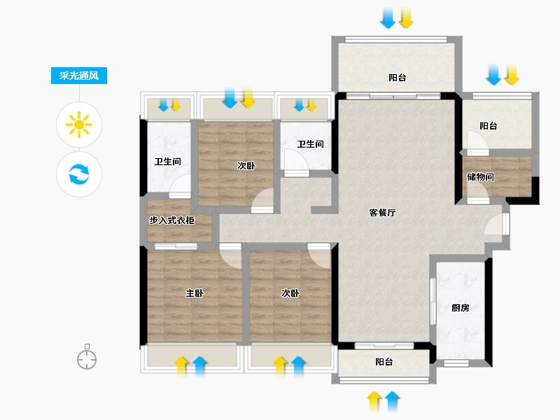 广东省-湛江市-卓越维港-108.60-户型库-采光通风