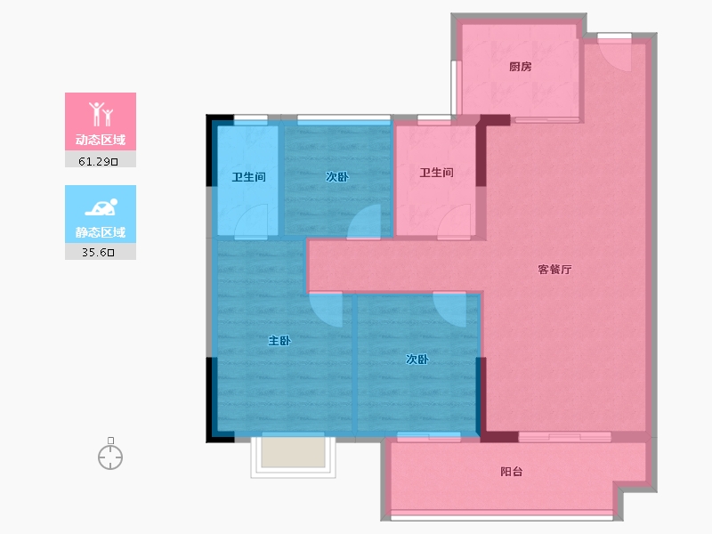 湖北省-黄冈市-中乾融·玺台-87.72-户型库-动静分区