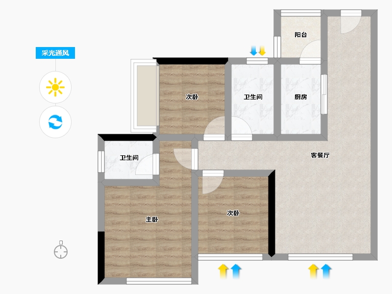 四川省-遂宁市-卓同麓溪臺-68.22-户型库-采光通风