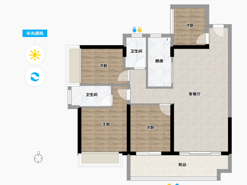 广东省-湛江市-钰海豪庭-96.36-户型库-采光通风