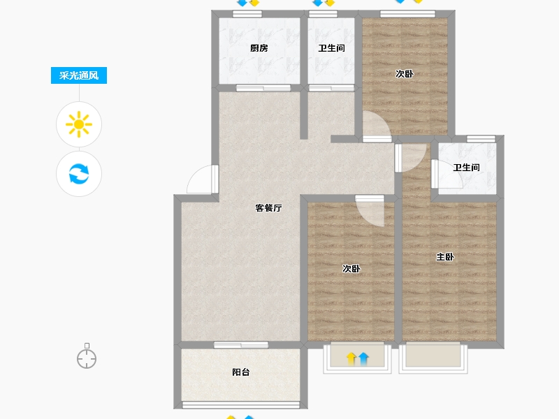 河南省-许昌市-荣城尚府-104.00-户型库-采光通风