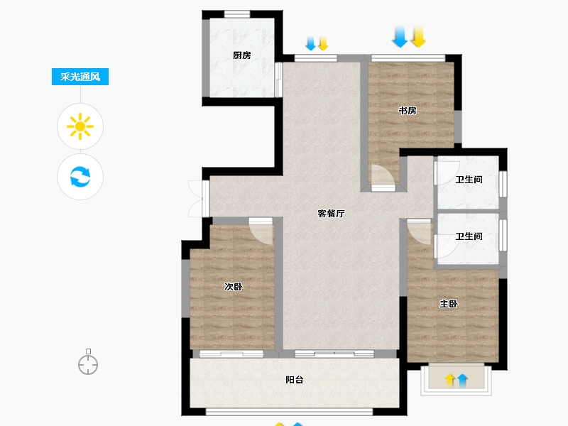 宁夏回族自治区-银川市-巨力公园和府-95.42-户型库-采光通风