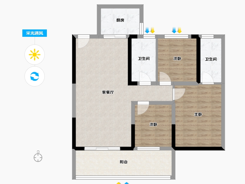 湖北省-黄冈市-天盟·未来城-85.60-户型库-采光通风