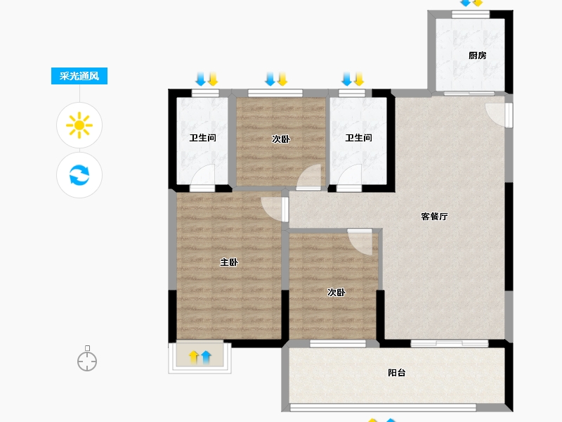 湖北省-黄冈市-天盟·未来城-93.60-户型库-采光通风