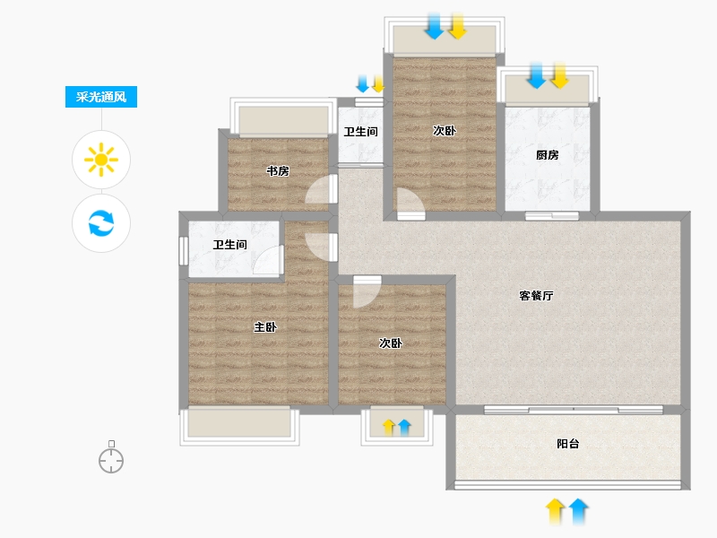 安徽省-宿州市-文德桃李清华-104.00-户型库-采光通风