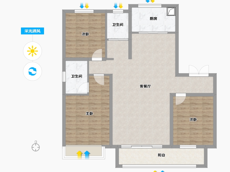 河北省-邢台市-中鼎麒麟华府-105.41-户型库-采光通风