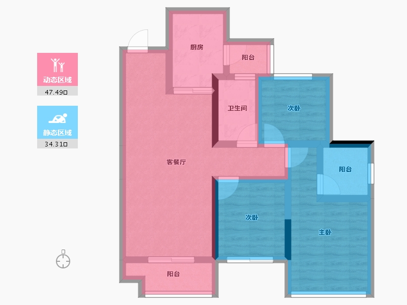 四川省-绵阳市-东原鸿山启城-71.38-户型库-动静分区