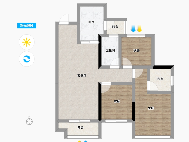 四川省-绵阳市-东原鸿山启城-71.38-户型库-采光通风