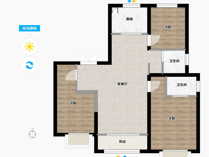 河北省-唐山市-润唐瑞府-73.38-户型库-采光通风