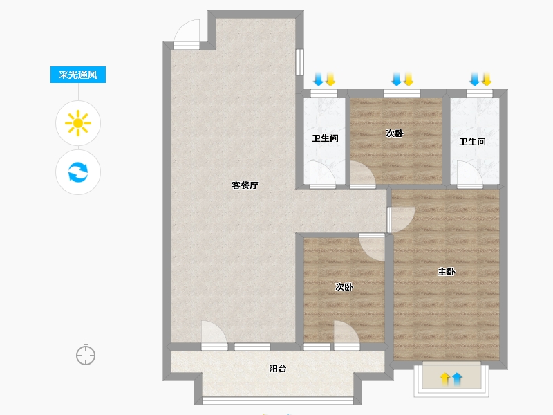 山东省-威海市-格雅花园-88.00-户型库-采光通风