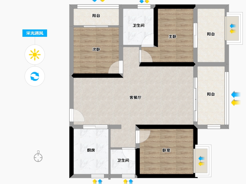 四川省-绵阳市-华丽河畔-80.37-户型库-采光通风