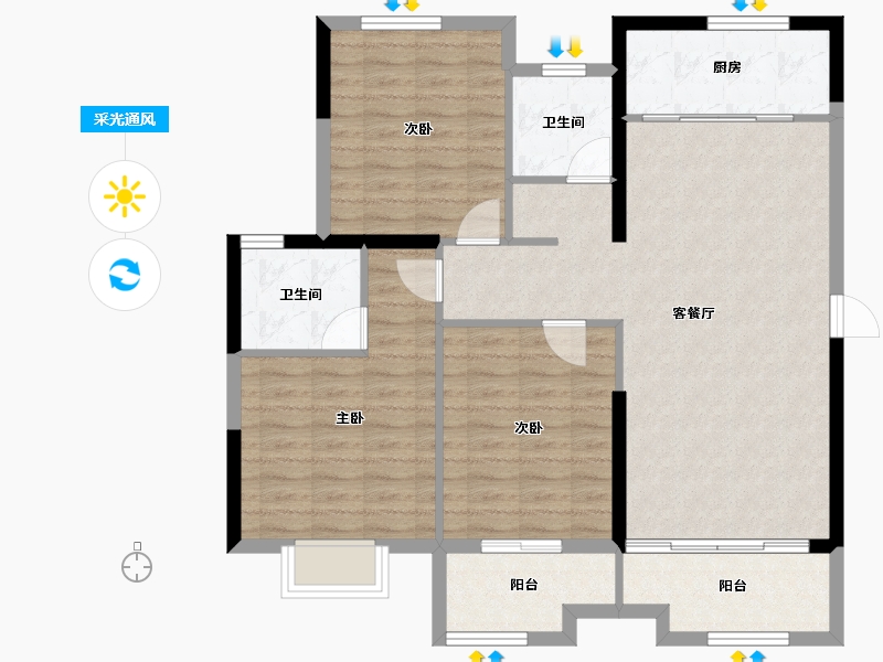 陕西省-榆林市-金沙御庭-100.47-户型库-采光通风