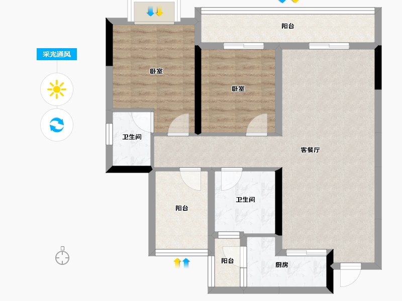 贵州省-铜仁市-桐达翰林居-80.24-户型库-采光通风