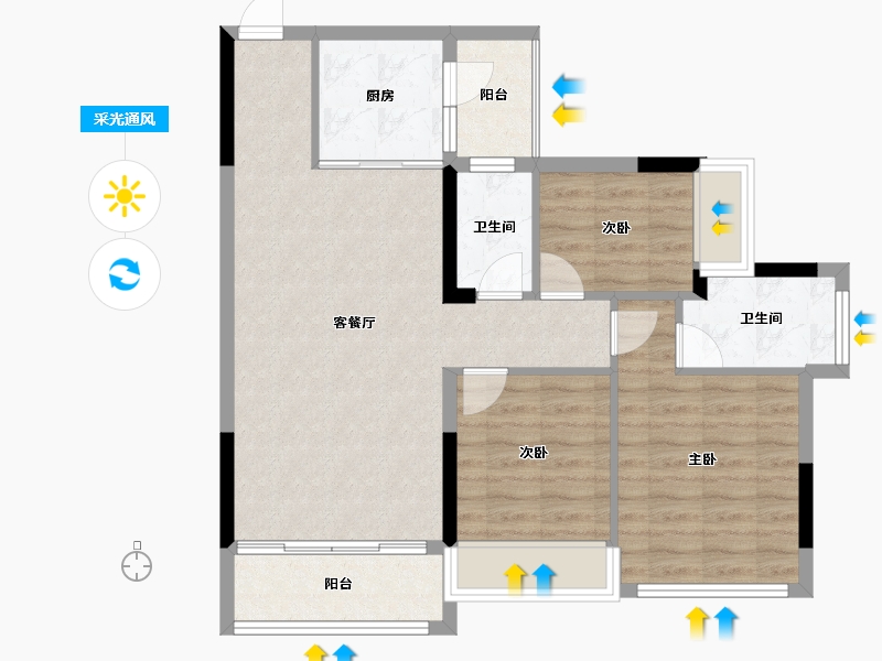 广西壮族自治区-玉林市-喜润·书香府-80.30-户型库-采光通风