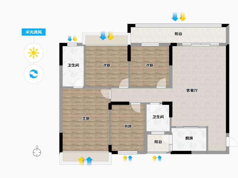 广西壮族自治区-玉林市-喜润·书香府-120.63-户型库-采光通风