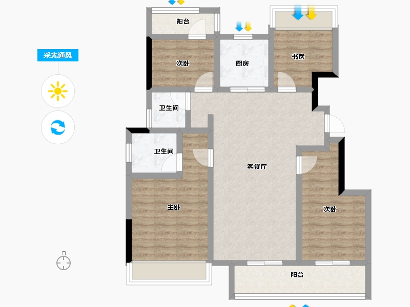 浙江省-衢州市-天阳春晓云筑-89.54-户型库-采光通风