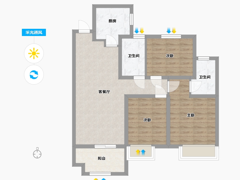 陕西省-西安市-雅居乐·锦城-89.00-户型库-采光通风