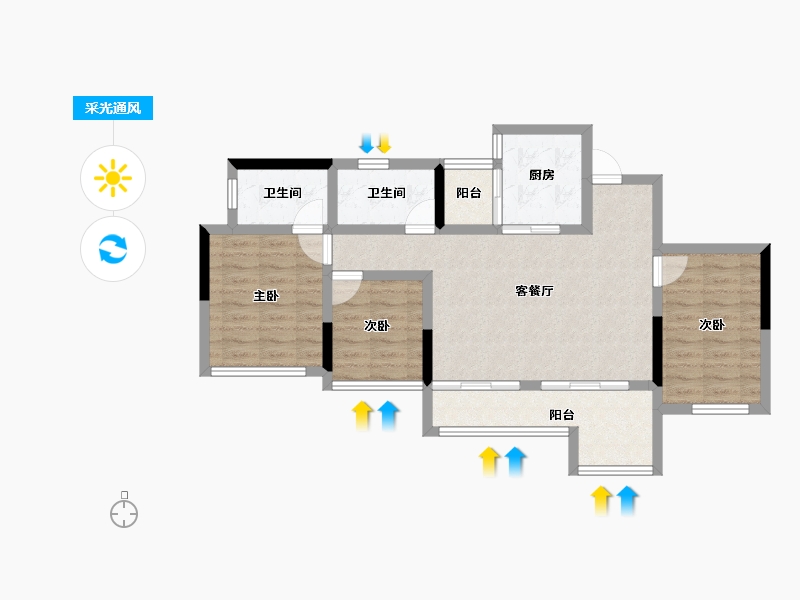 四川省-绵阳市-东原鸿山启城-77.57-户型库-采光通风