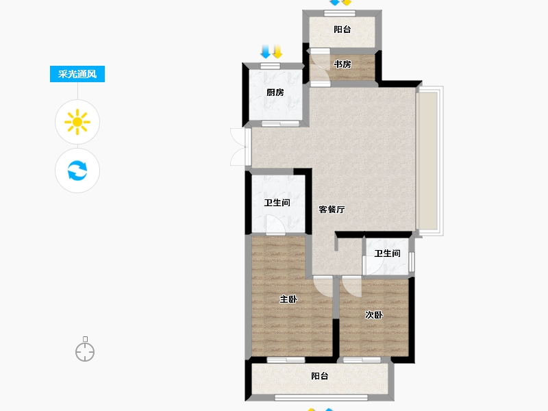 山西省-运城市-吾悦华府-85.60-户型库-采光通风