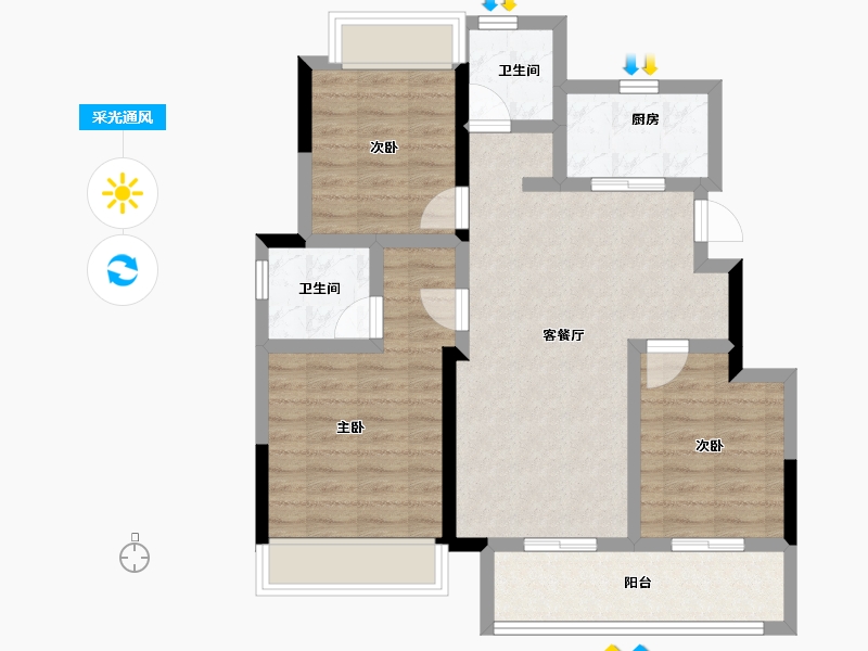 浙江省-衢州市-天阳春晓云筑-77.15-户型库-采光通风