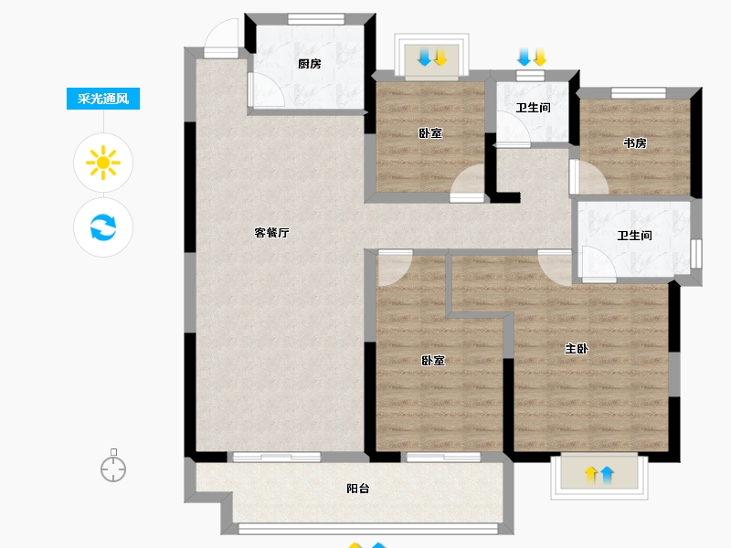 安徽省-宿州市-禾目长安府-100.80-户型库-采光通风